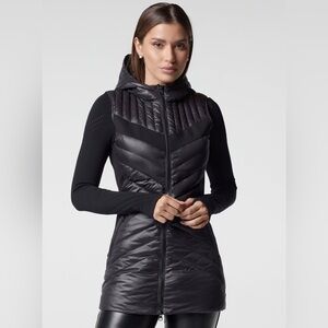 Blanc Noir | Women’s Black Quilted Zip Hooded Puffer Vest | Size: Medium